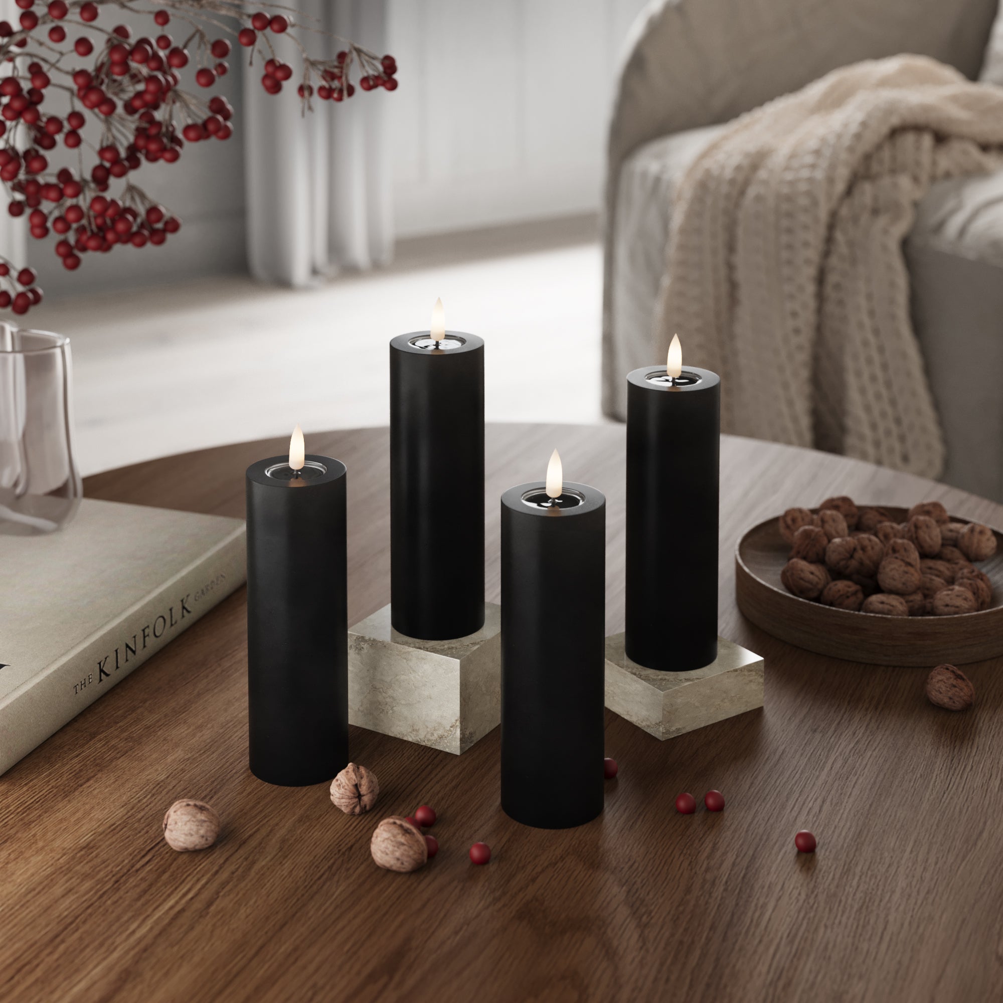 LED Blockljus Ø 5 x 15 cm Svart - 4 st