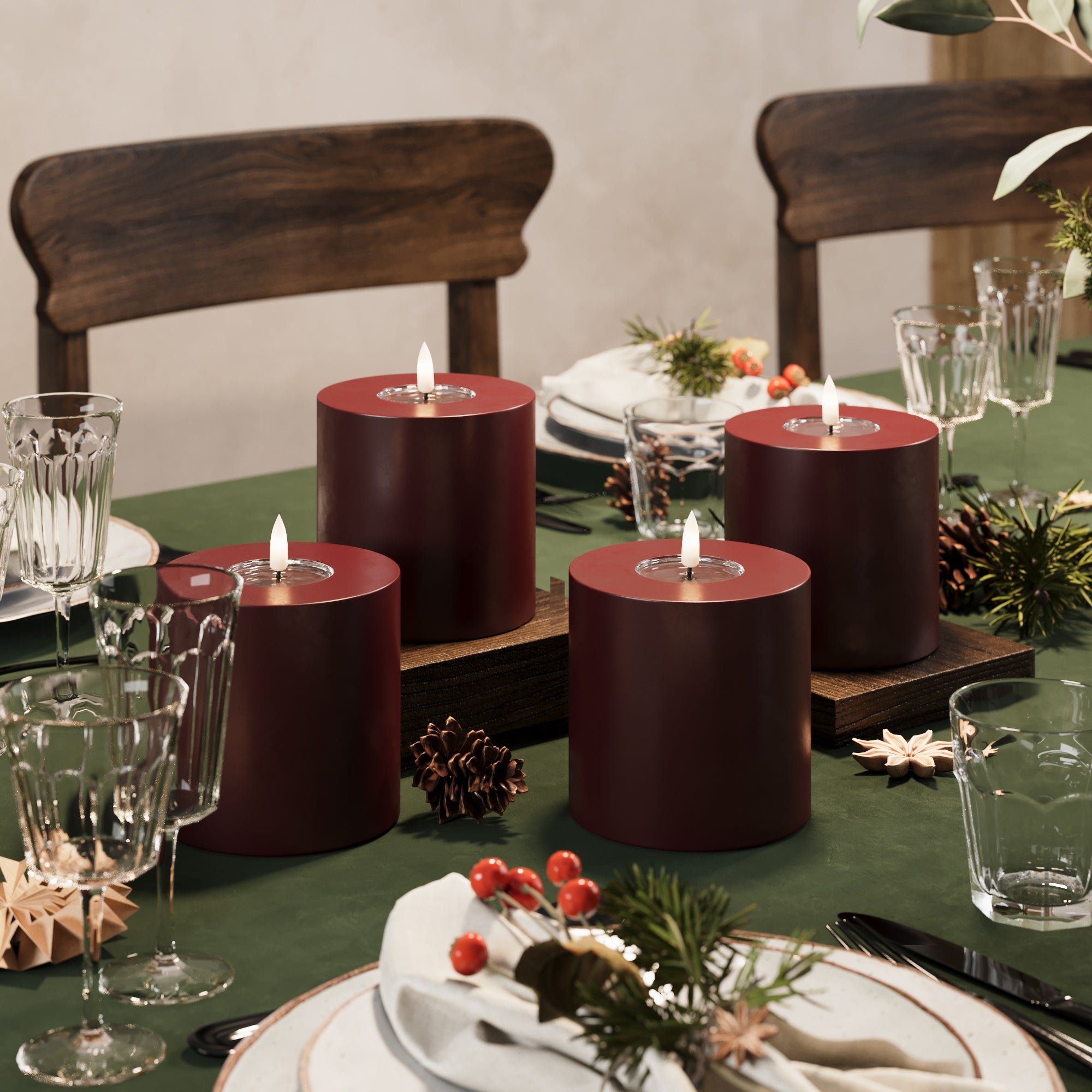 LED bloková světla Ø 10 x 10 cm Burgundská - 4 ks