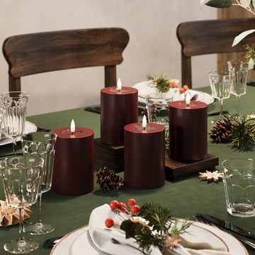 LED Blockljus Ø 7,5 x 10 cm Bourgogne - 4 st