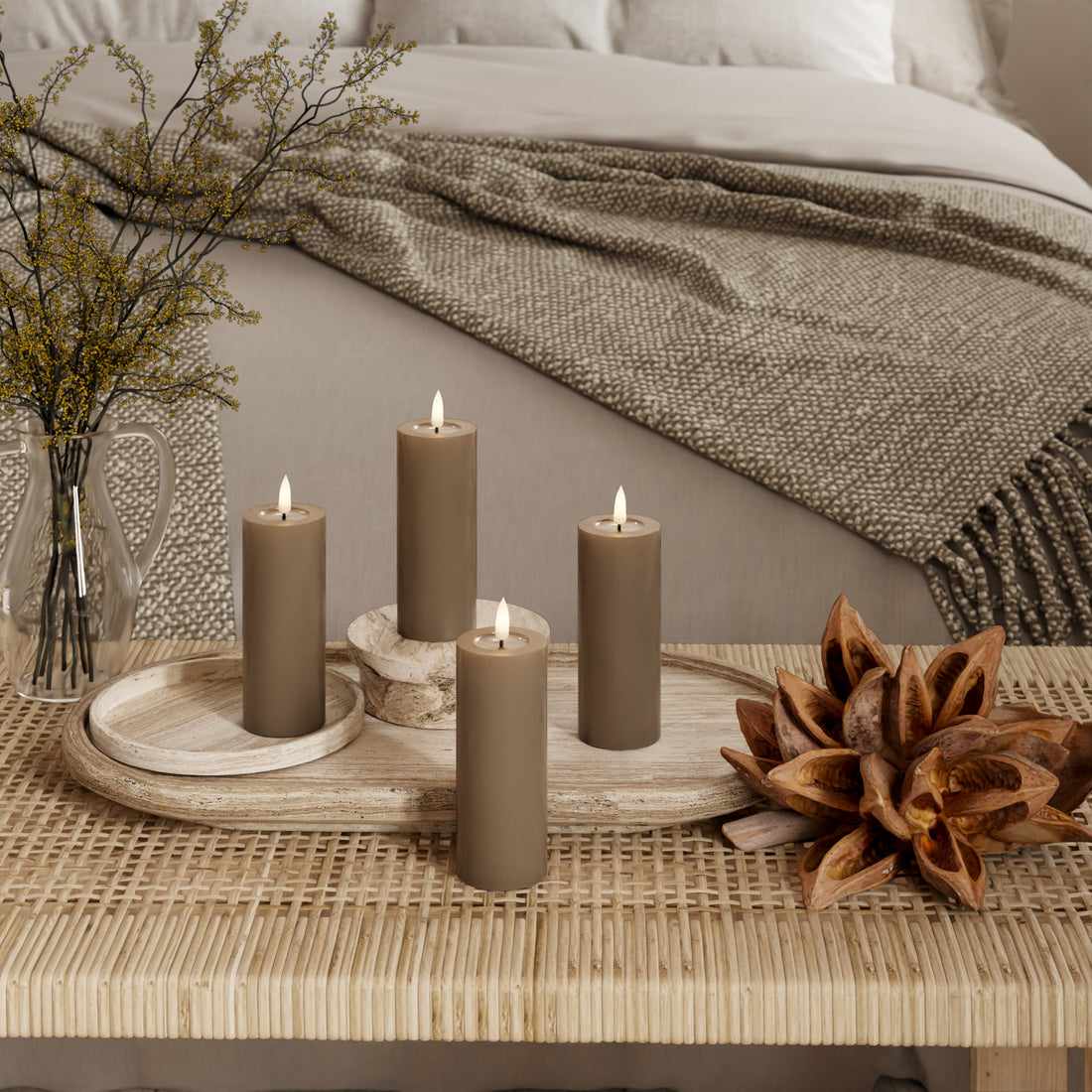 LED bloková světla Ø 5 x 12,5 cm Karamelová - 4 ks