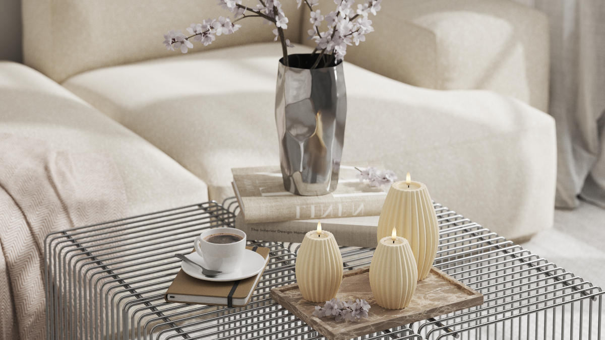 Natural faith LED Ribbed candle With Wetlook ™ design