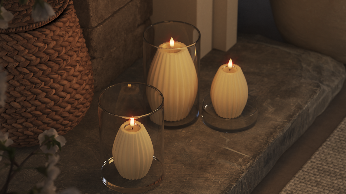 LED Ribbed candle With lifelike LED flame