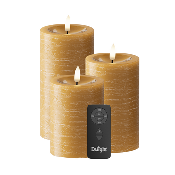 LED Pillar candle Pack of 3, Ø 7.5 x 10/12.5/15 cm Curry