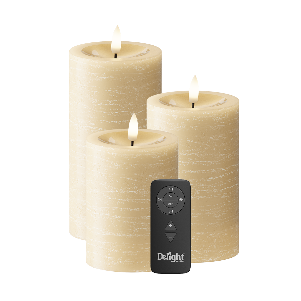 LED Pillar candle Pack of 3, Ø 7.5 x 10/12.5/15 cm Light Caramel