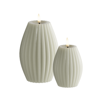 LED Ribbed candle 2 pcs, Ø 7.5 x 10 + Ø 10 x 15 cm Sage green
