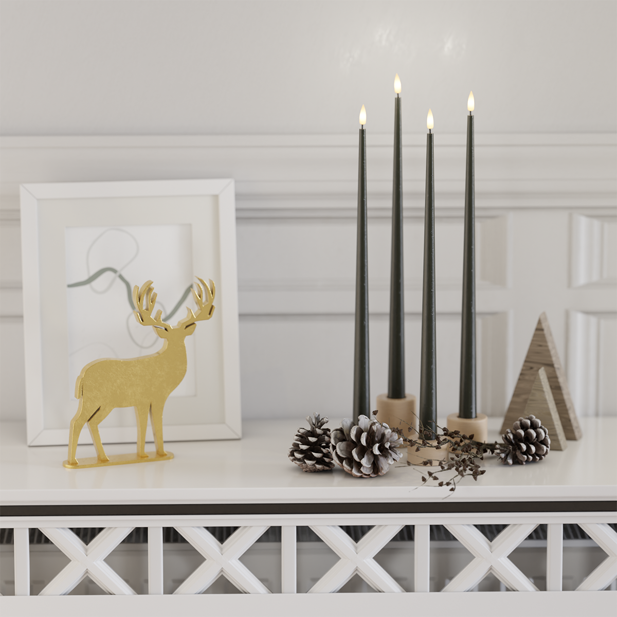 Deluxe Homeart LED Ljus Med Lack paket - Mörkgrön - 4 stycken 38 cm 2