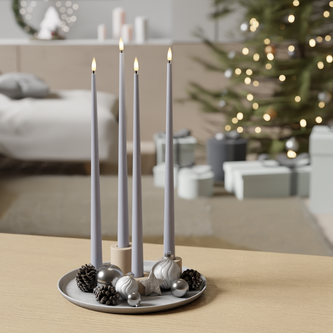 Deluxe Homeart LED Kertelys pakke - Støvet blå - 4 stk 38 cm 1