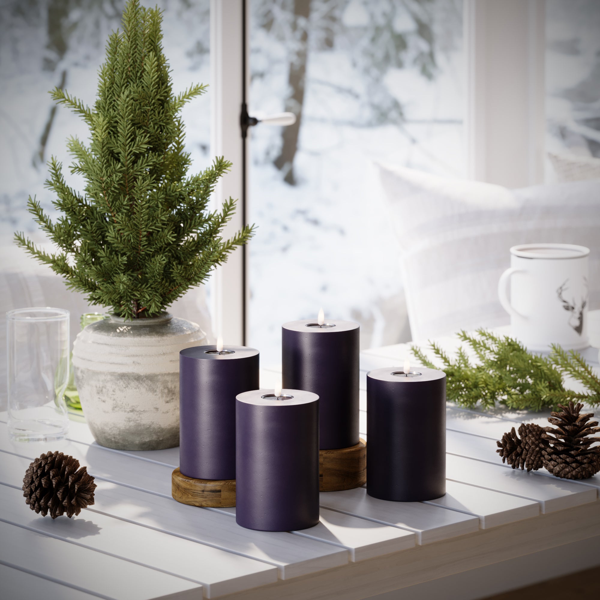 LED Pillar candle Ø 10 x 15 cm Dark Purple - 4 pcs