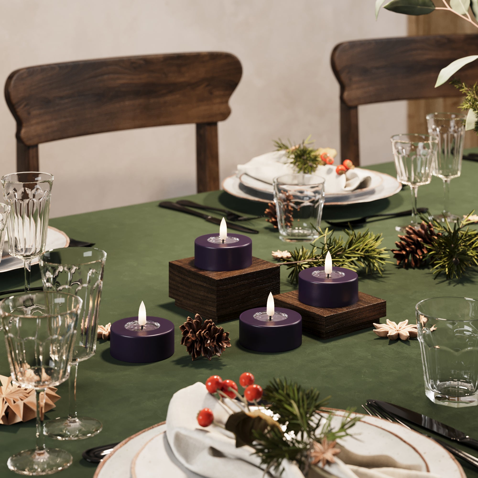 LED Jumbo Värmeljus Mörklila - 4 st