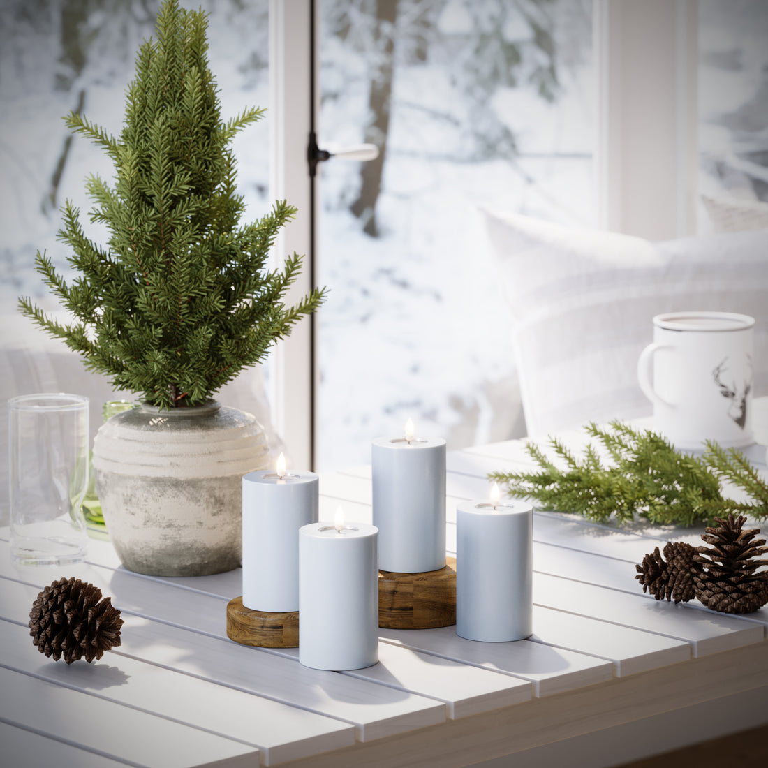 LED bloková světla Ø 7,5 x 12,5 cm Zaprášená modrá - 4 ks