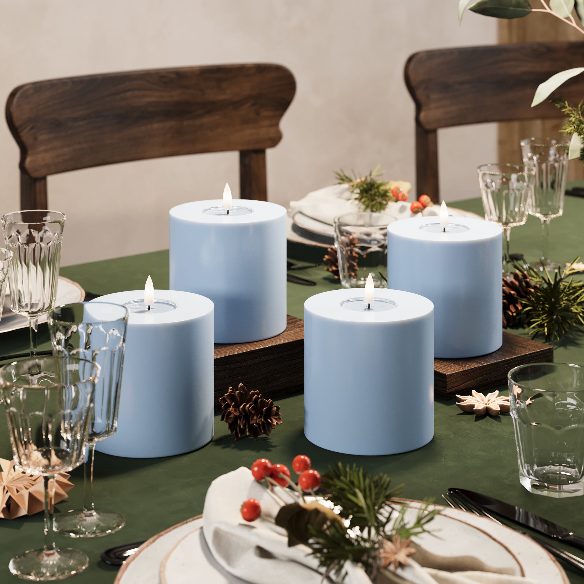 LED bloková světla Ø 10 x 10 cm Ledově modrá - 4 ks