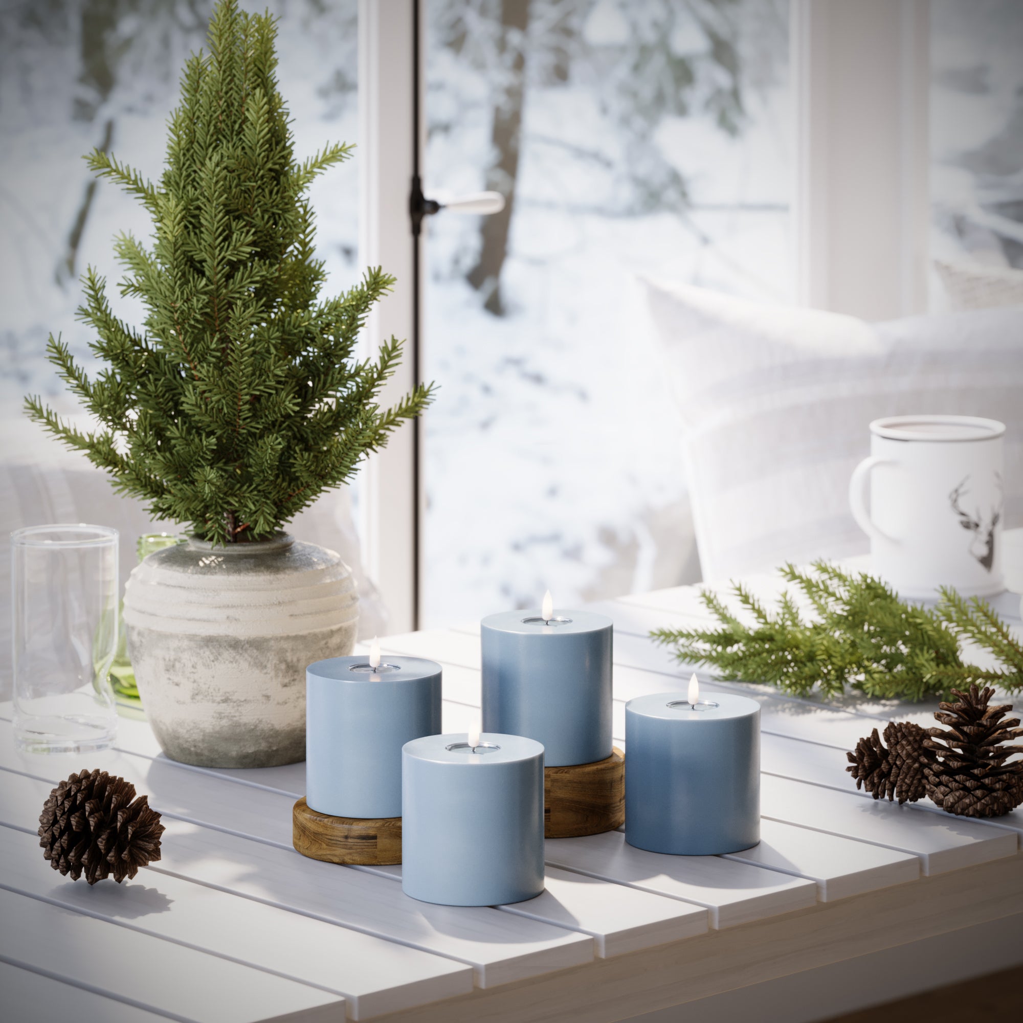 LED bloková světla Ø 10 x 10 cm Ledově modrá - 4 ks