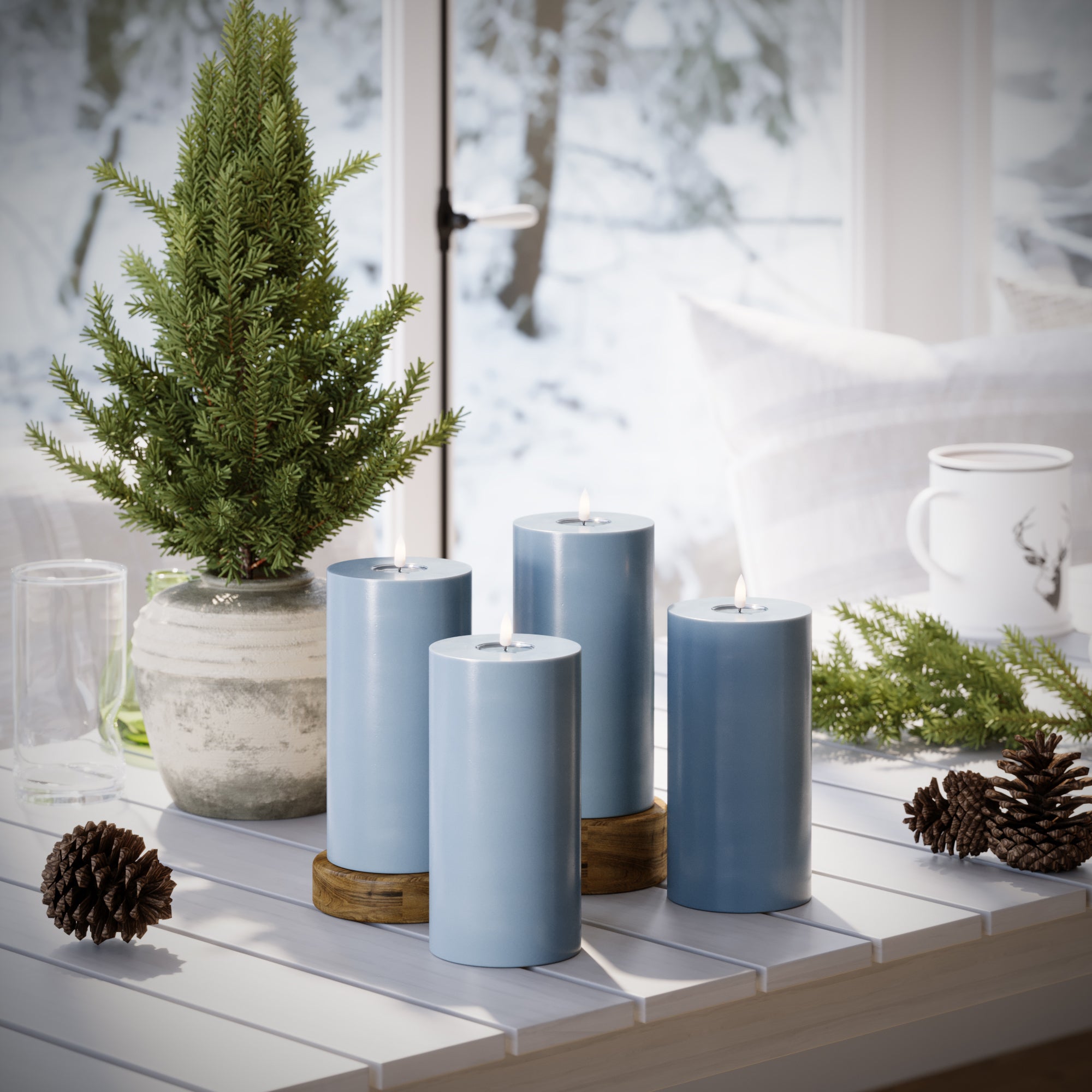 LED bloková světla Ø 10 x 20 cm Ledově modrá - 4 ks