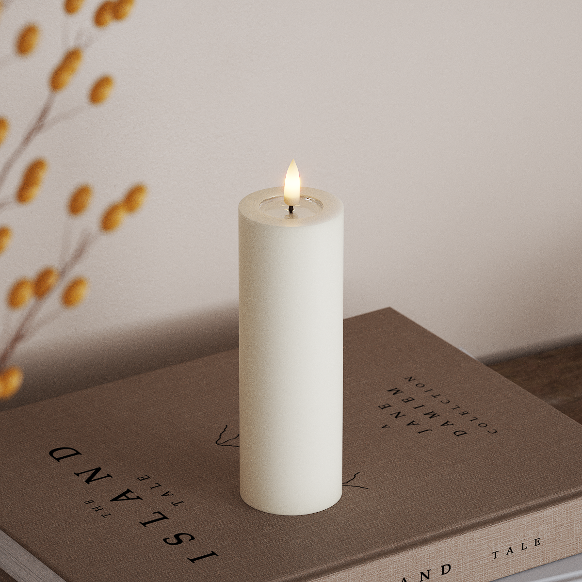 Deluxe Homeart LED Bloklys Ø 5 x 15 cm Hvid LED bloklys 3