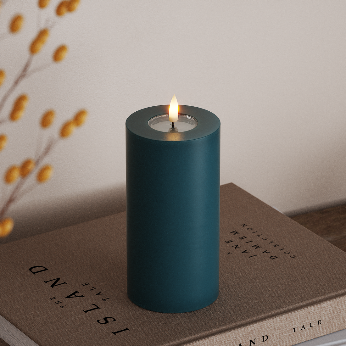 Deluxe Homeart LED Bloklys Ø 7,5 x 15 cm Petroleum LED bloklys 4