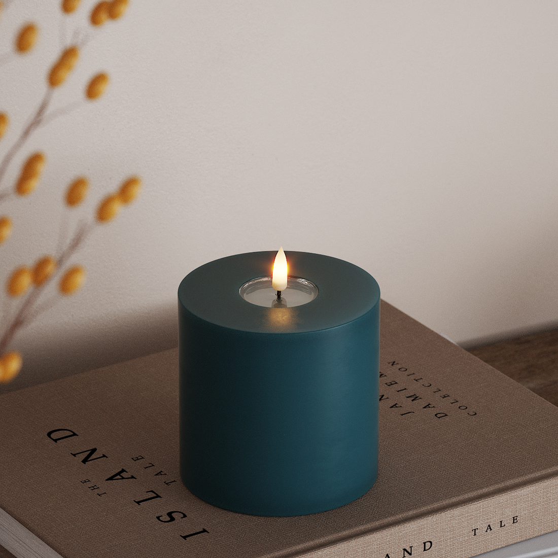 Deluxe Homeart LED Blockljus Ø 10 x 10 cm Petroleum LED Blockljus 4