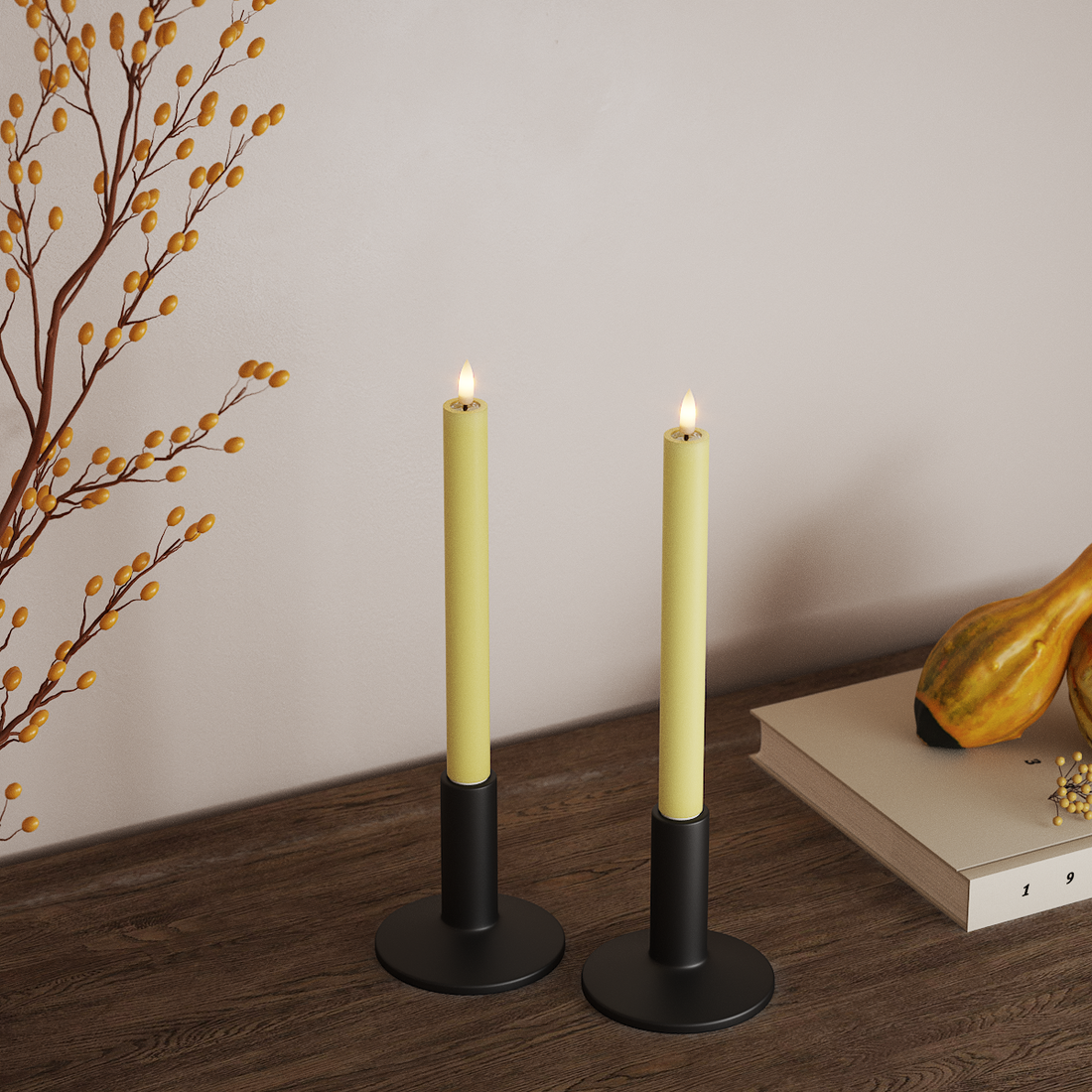 Deluxe Homeart LED Dinner candle 2 pieces, Ø 2 x 24 cm Light Yellow LED Dinner candle 4