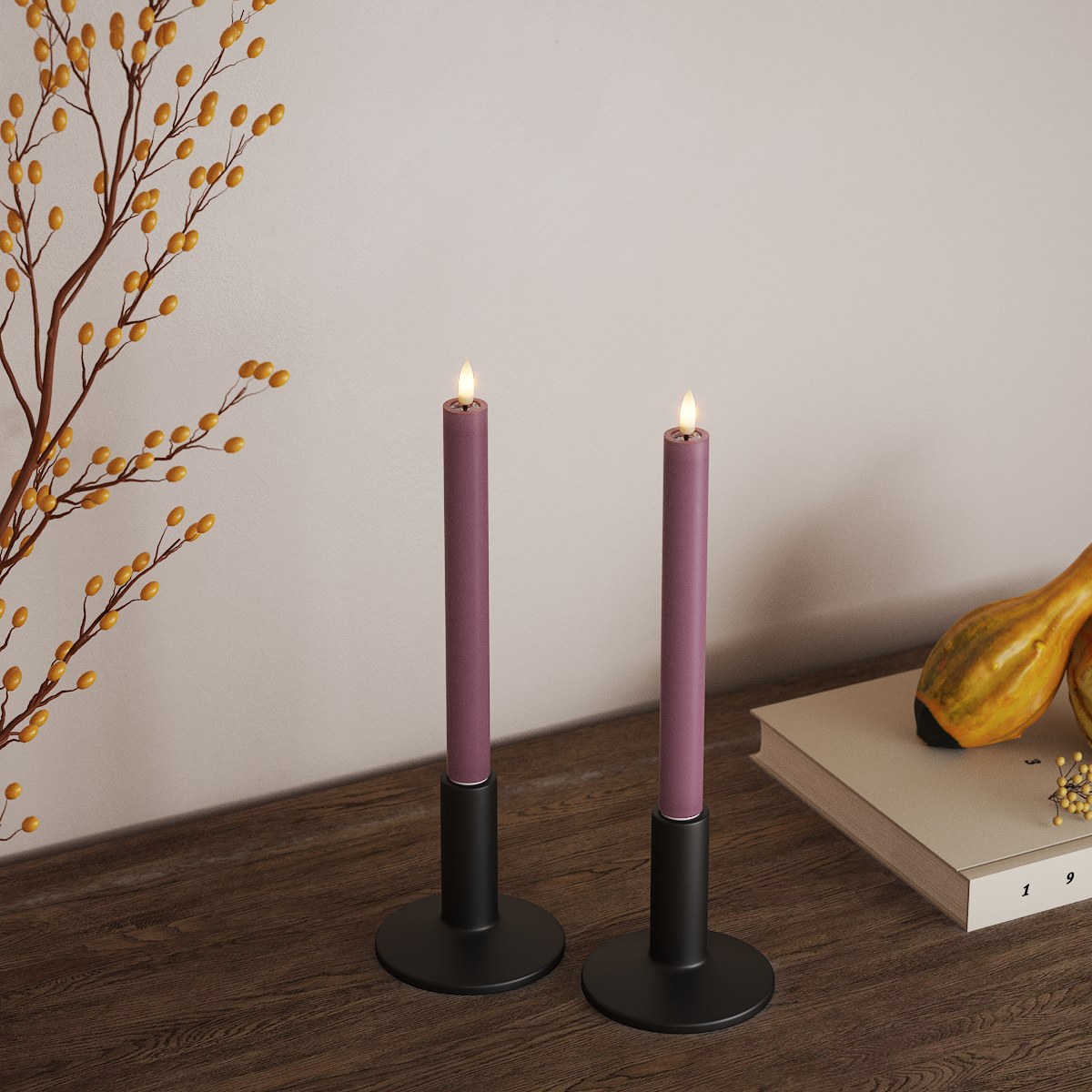 Deluxe Homeart LED Dinner candle 2 pieces, Ø 2 x 24 cm Light Purple LED Dinner candle 3