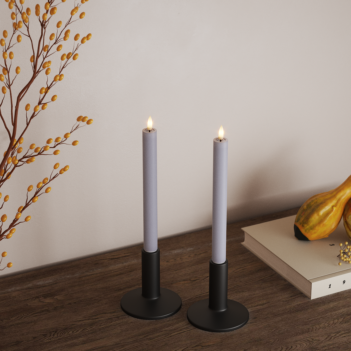 Deluxe Homeart LED Kronelys 2 stk, Ø 2 x 24 cm Støvet blå LED kronelys 3