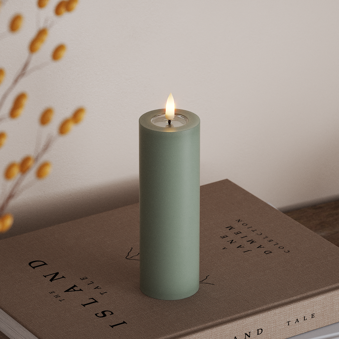 Deluxe Homeart LED Blokklys Ø 5 x 15 cm Salviegrønn LED blokklys 4