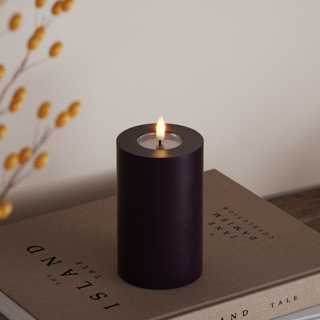 Deluxe Homeart LED Blockljus Ø 7,5 x 12,5 cm Mörklila LED Blockljus 4