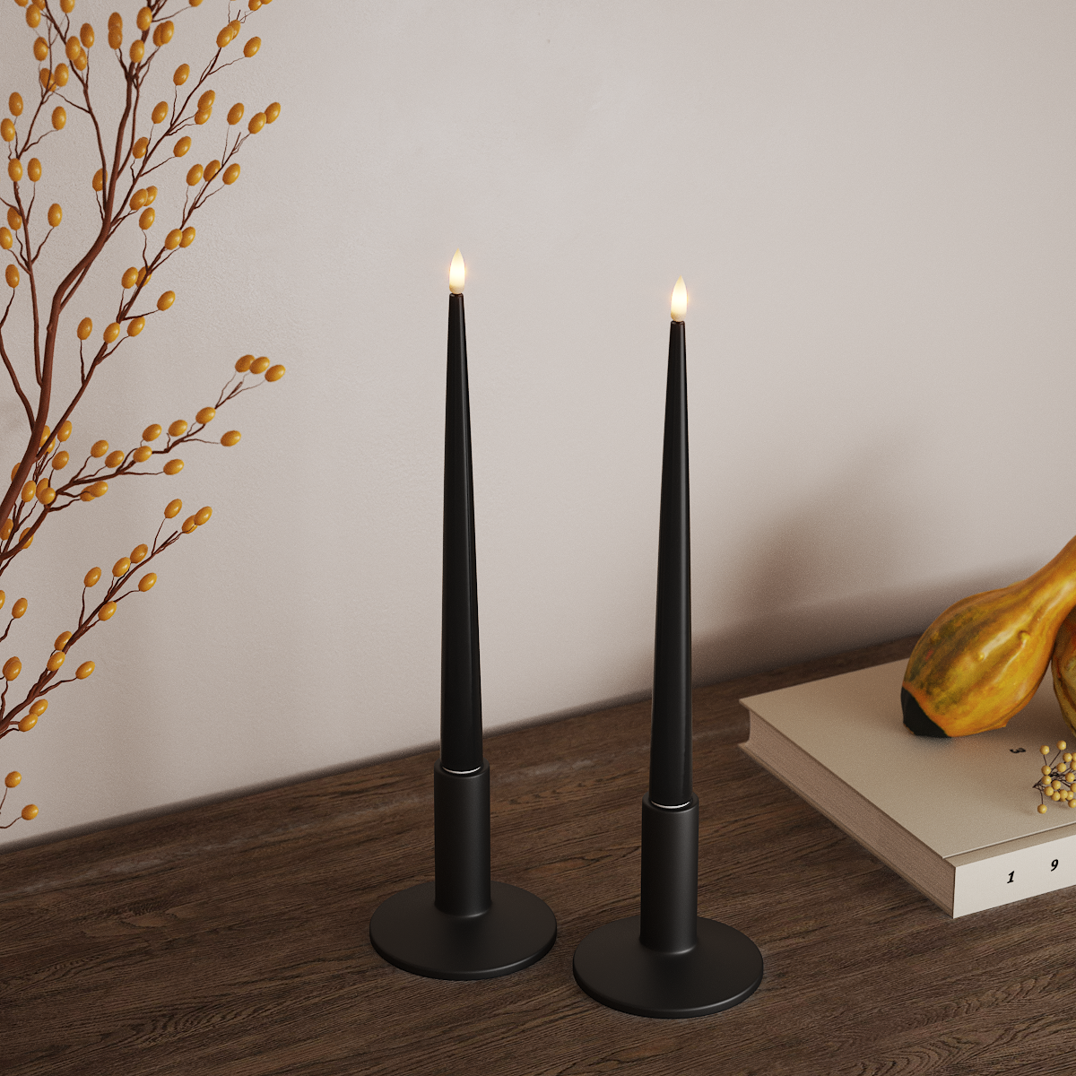 Deluxe Homeart LEDs Vela afilada com Laca, 2 peças 28 cm Preto LEDs Vela afilada 3