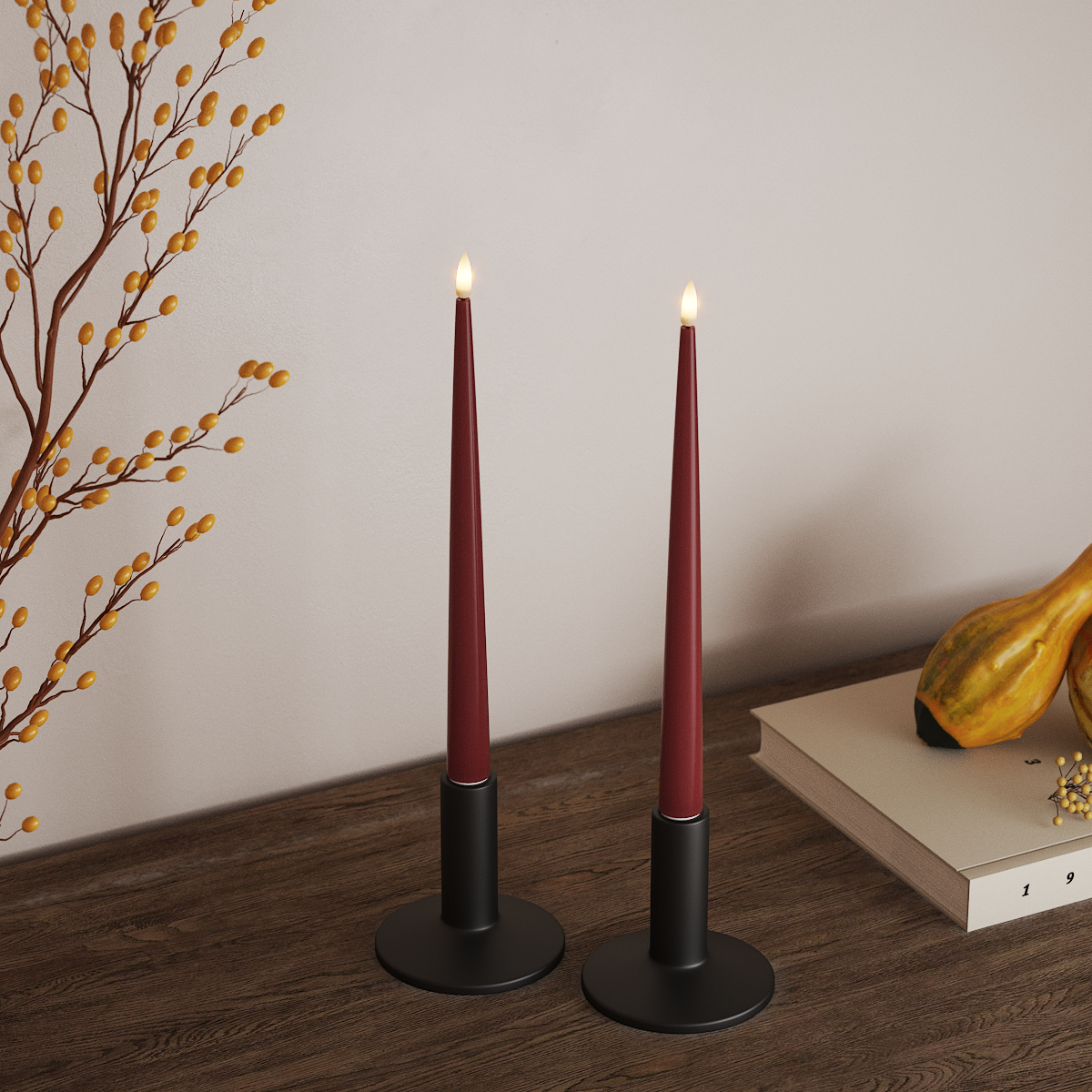 Deluxe Homeart LED světlo na svíčku s lakem, 2 kusy 28 cm Bordó LED světlo na svíčku 3