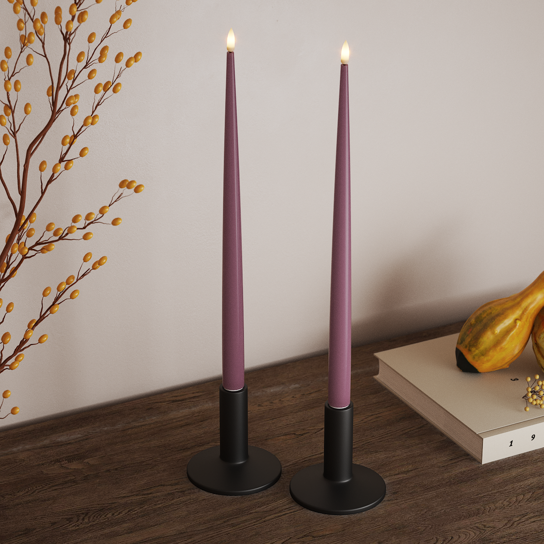 Deluxe Homeart LED Shiny Dinner candle with Lacquer, 2 pieces 38 cm Light Purple LED Shiny Dinner candle 4