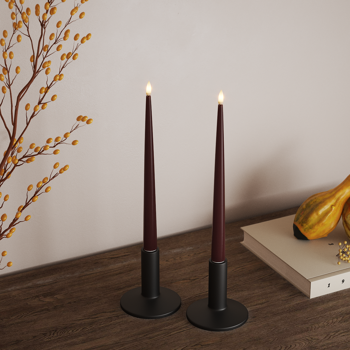 Deluxe Homeart LED Ljus Med Lack med Lack, 2 st 28 cm Bourgogne LED Ljus Med Lack 3