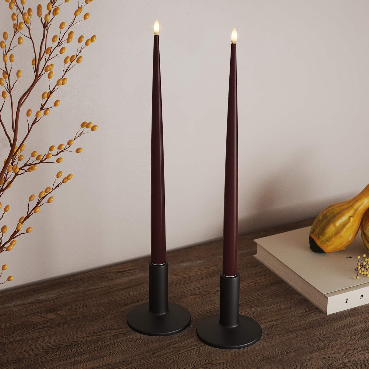 Deluxe Homeart LED světlo na svíčku s lakem, 2 ks 38 cm Burgundská LED světlo na svíčku 3