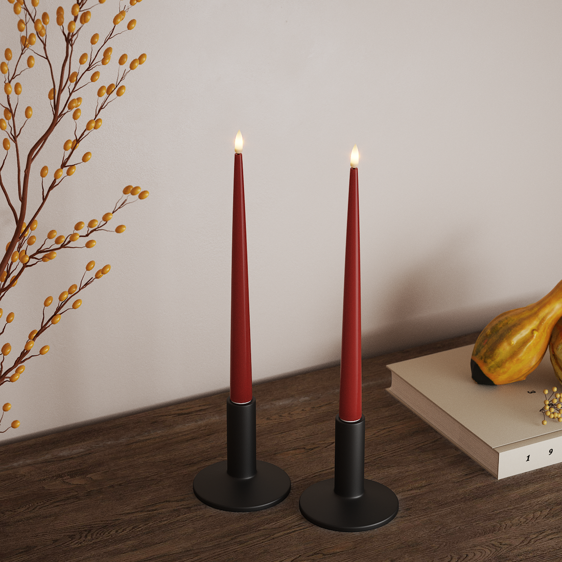 Deluxe Homeart LED Shiny Dinner candle with Lacquer, 2 pieces 28 cm Red LED Shiny Dinner candle 4