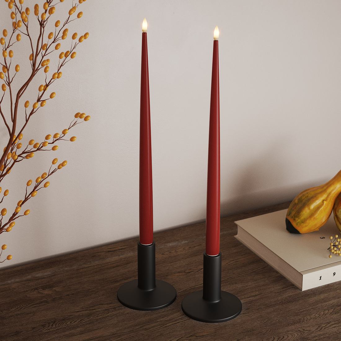 Deluxe Homeart LED Shiny Dinner candle with Lacquer, 2 pieces 38 cm Red LED Shiny Dinner candle 4