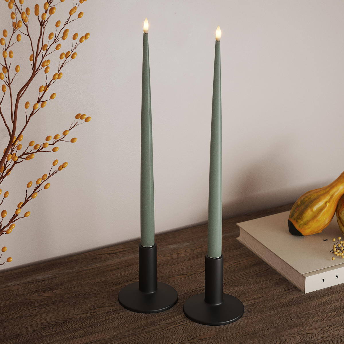 Deluxe Homeart LED Ljus Med Lack med Lack, 2 st 38 cm Salviagrön LED Ljus Med Lack 3