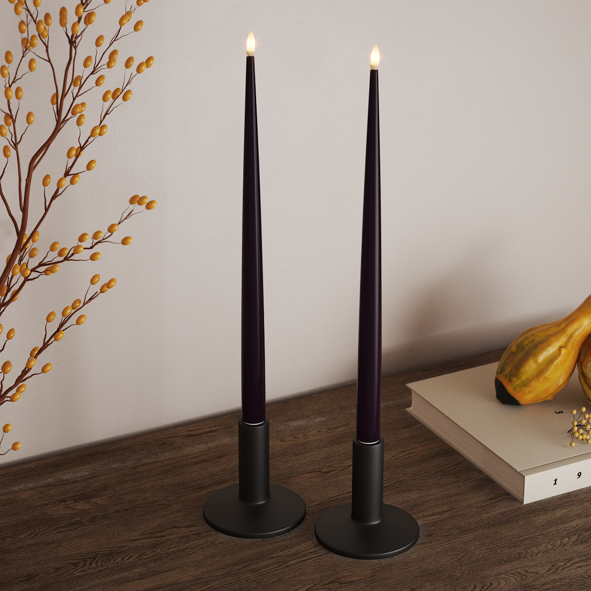 Deluxe Homeart LED Ljus Med Lack med Lack, 2 st 38 cm Mörklila LED Ljus Med Lack 3