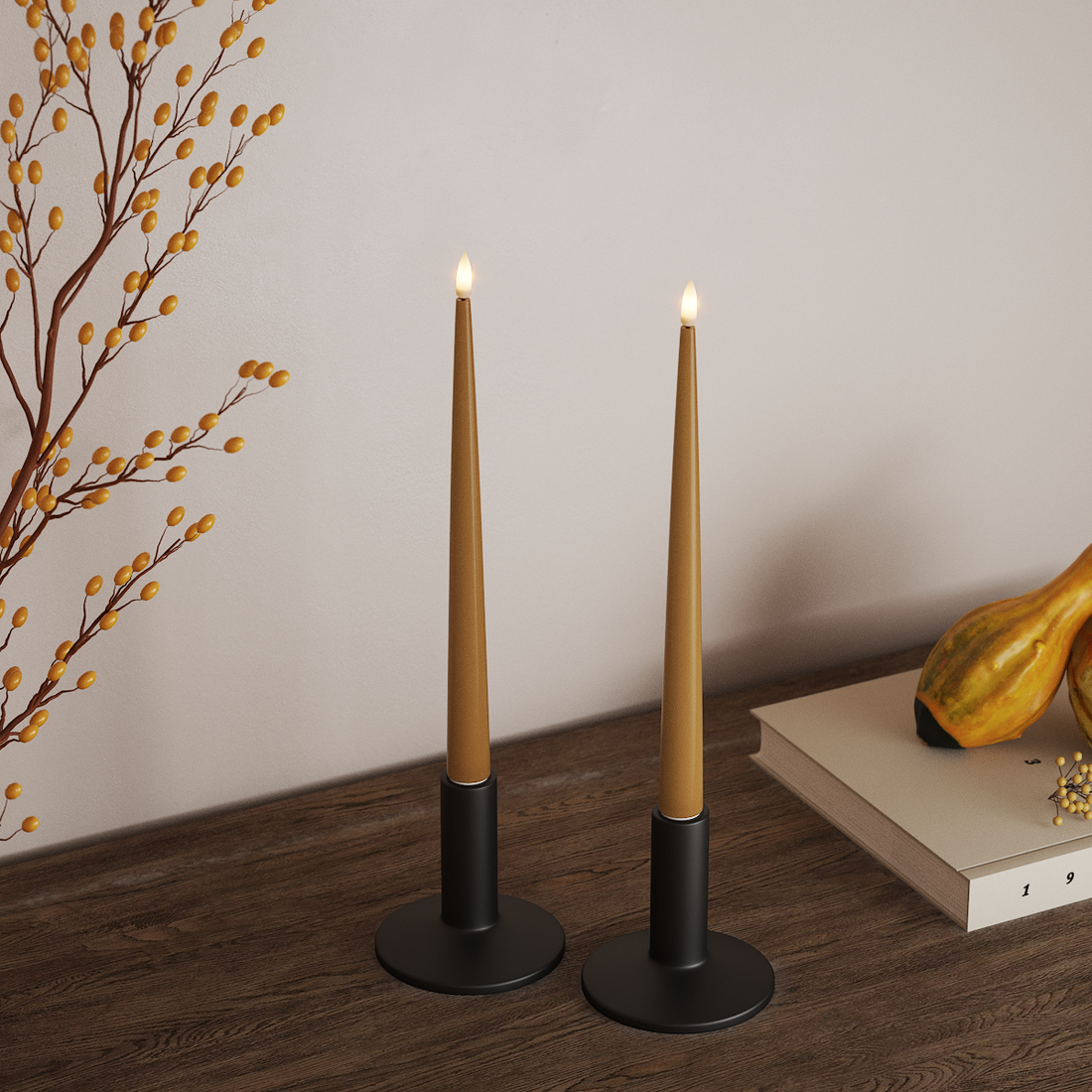 Deluxe Homeart LED Shiny Dinner candle with Lacquer, 2 pieces 28 cm Curry LED Shiny Dinner candle 4