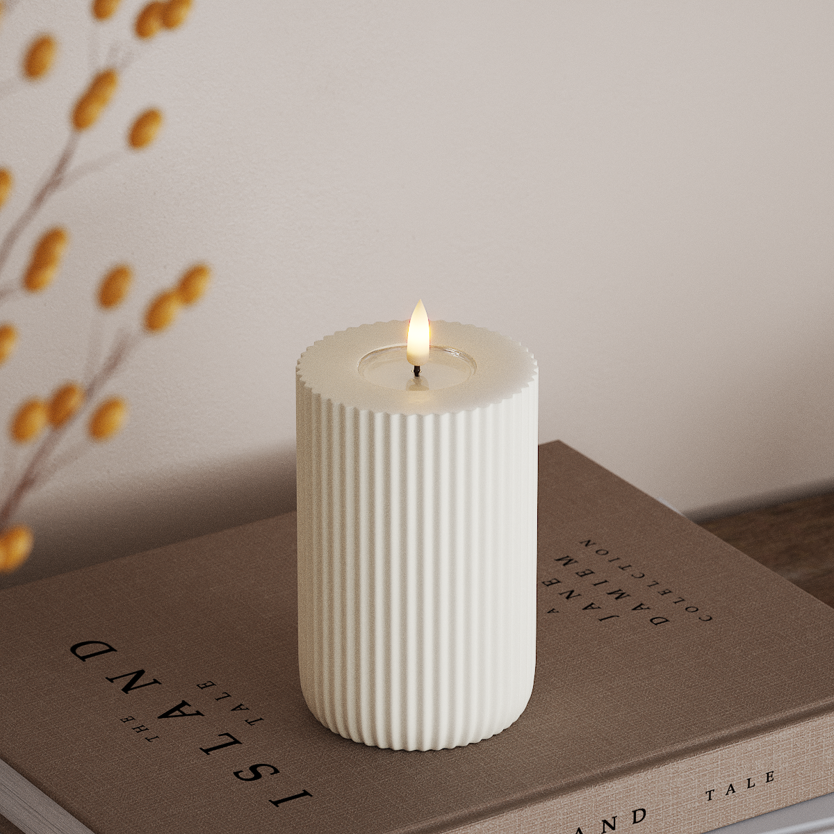 Deluxe Homeart Solid Stripe LED Pillar candle Ø 8 X 12.5 cm White LED Shape 3