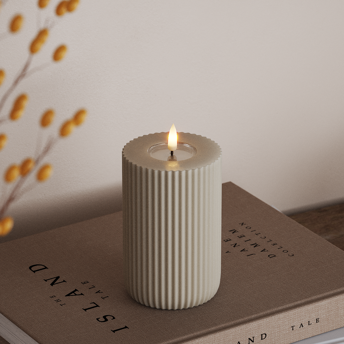 Deluxe Homeart Solid Stripe LED Bloklys Ø 8 X 12,5 Cm Sand LED Shape 4