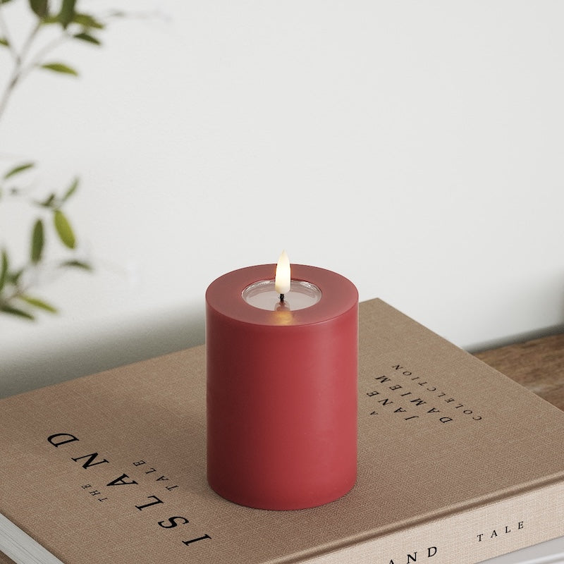 Deluxe Homeart LED Bloklys Ø 7,5 x 10 cm Bordeaux