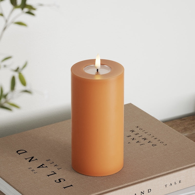 Deluxe Homeart LED Bloklys Ø 7,5 x 15 cm Orange