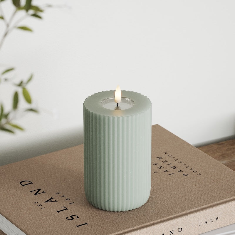 Deluxe Homeart Solid Stripe LED Pillar candle Ø 8 X 12.5 cm Sage Green