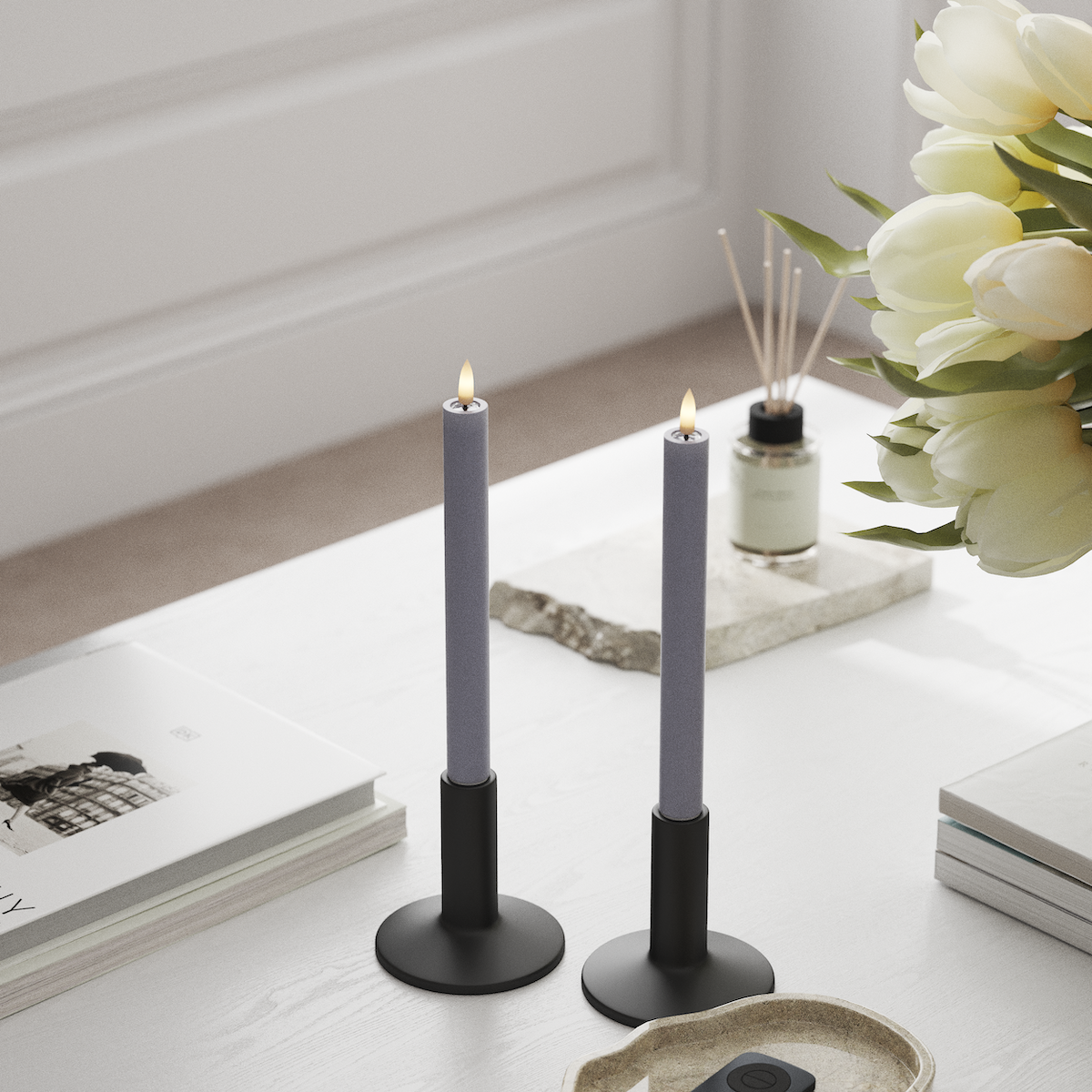 Deluxe Homeart LED Kronelys 2 stk, Ø 2 x 24 cm Støvet blå LED kronelys 1