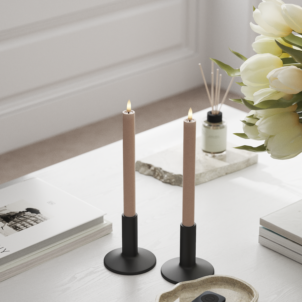 Deluxe Homeart LEDs Vela fina 2 peças, Ø 2 x 24 cm Rosa LEDs Vela fina 1