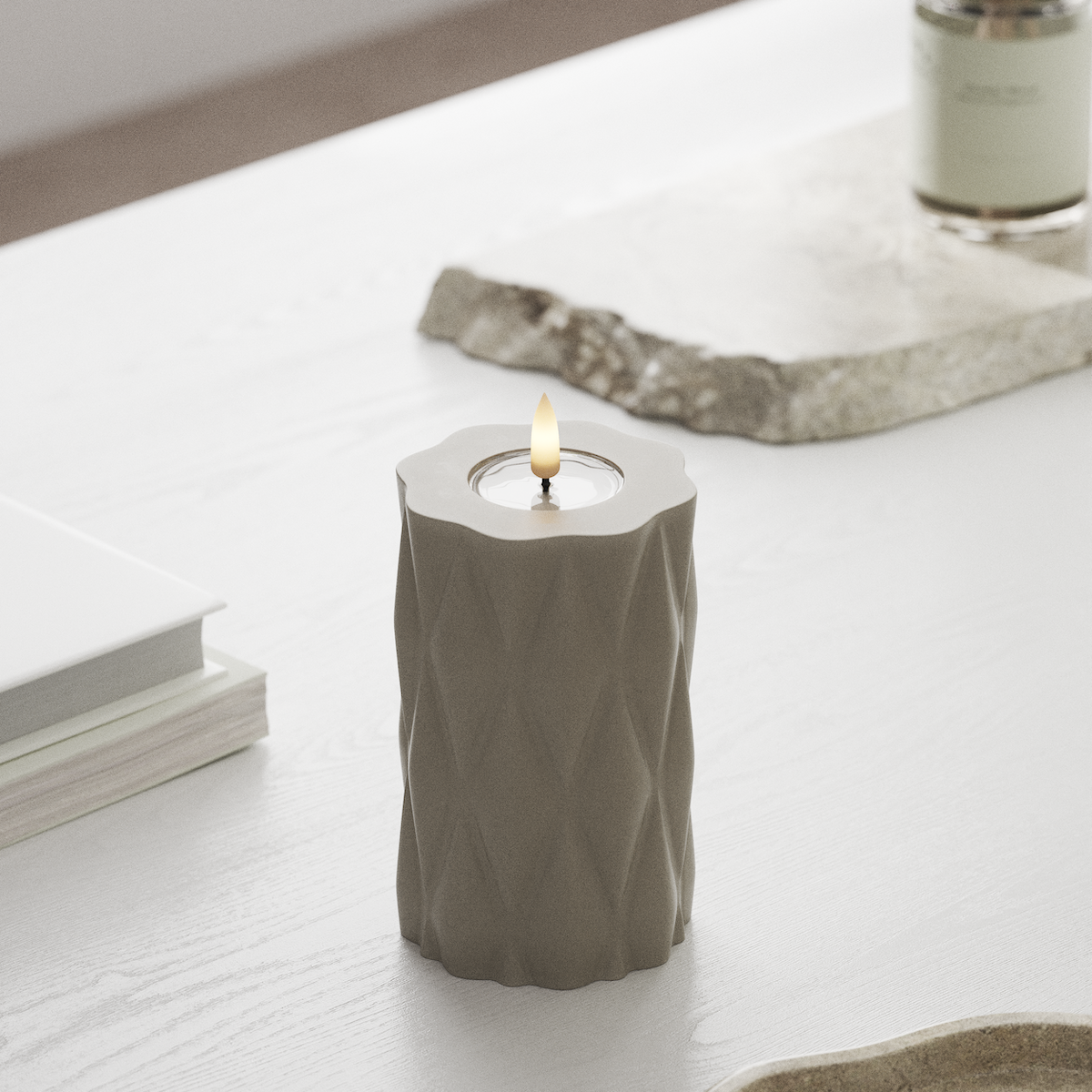 Deluxe Homeart Harlequin Φωτιστικό μπλοκ LED Ø 7,5 x 12,5 cm Άμμος LED Harlequin 1