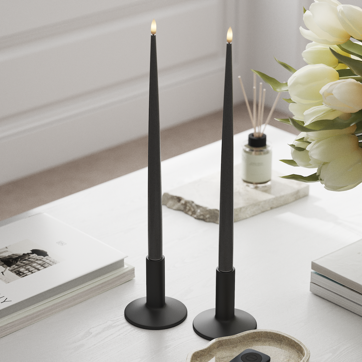 Deluxe Homeart LED světlo na svíčku s lakem, 2 ks 38 cm Šedá LED světlo na svíčku 1