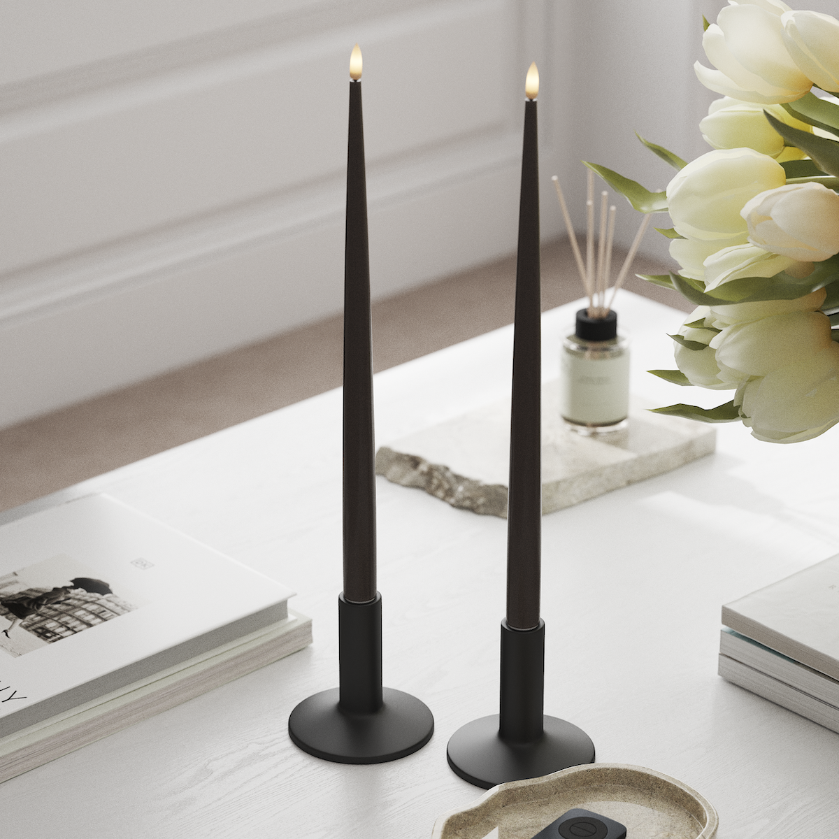 Deluxe Homeart Φωτιστικό κεριού LED με Λάκα, 2 τμχ 38 cm Μόκα Φως κεριού LED 1