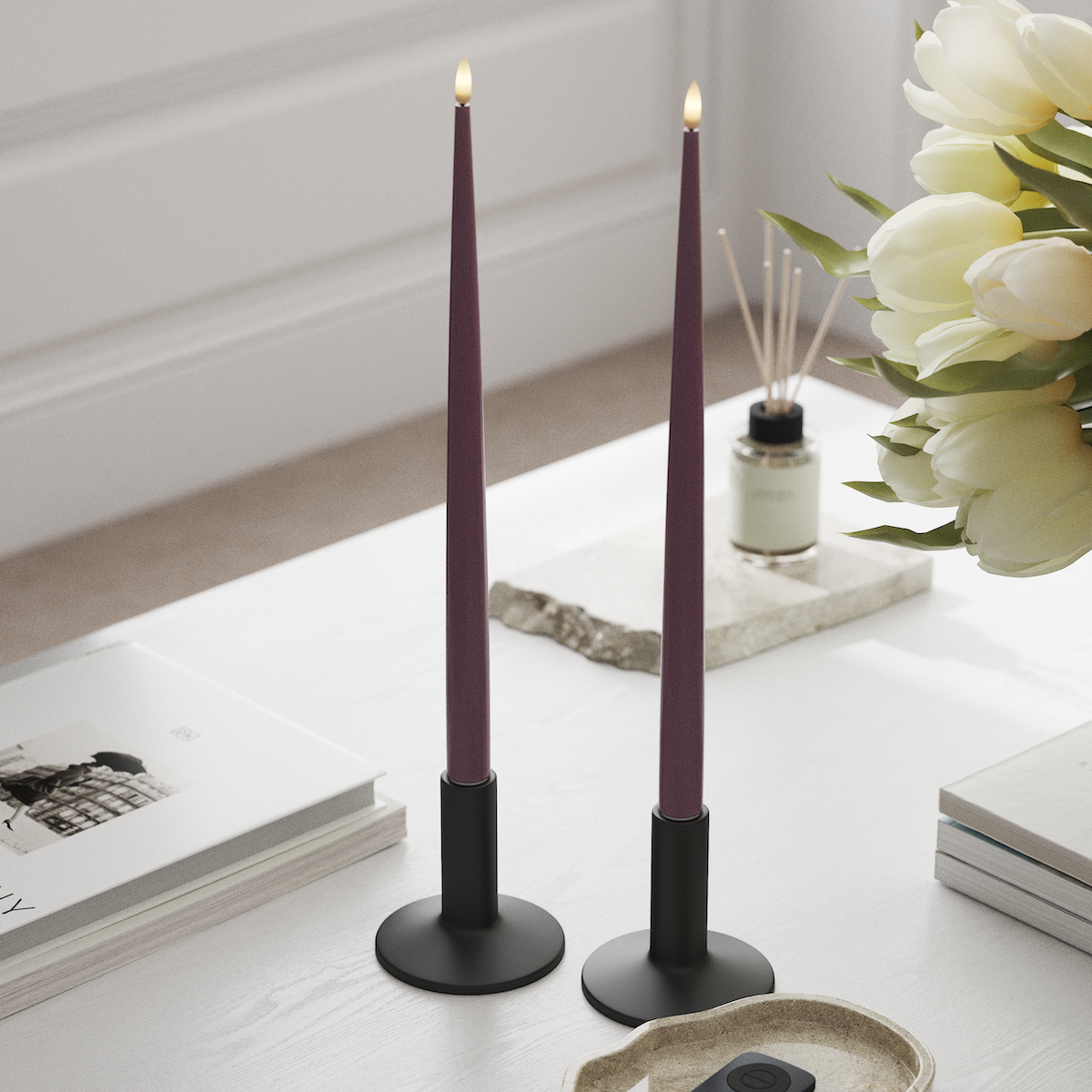 Deluxe Homeart LED Shiny Dinner candle with Lacquer, 2 pieces 38 cm Light Purple LED Shiny Dinner candle 1