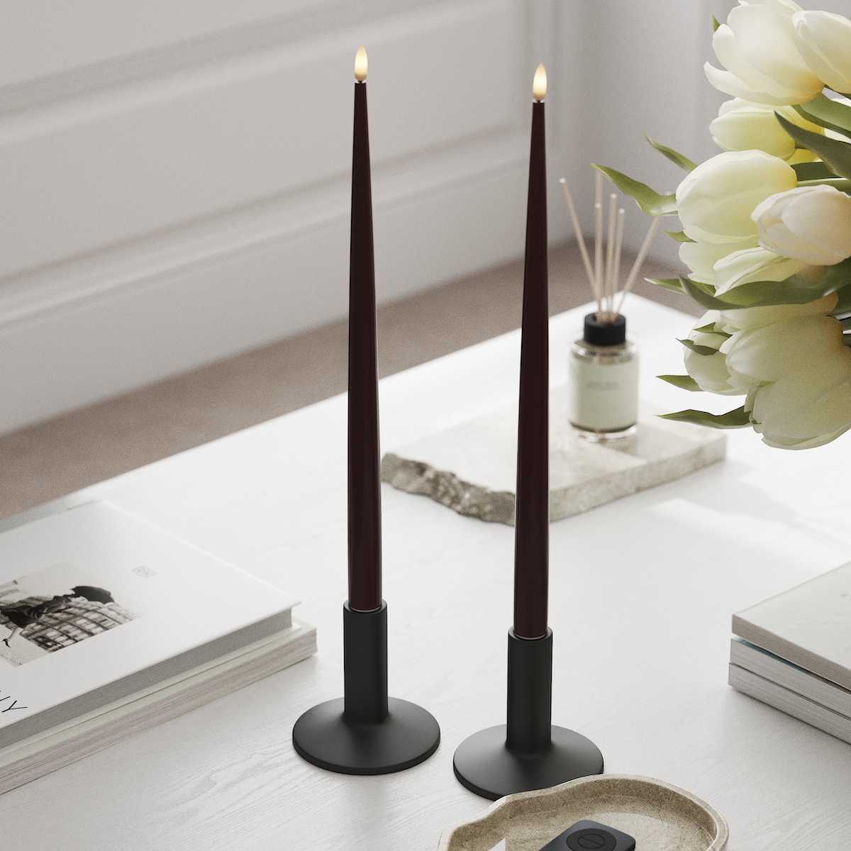 Deluxe Homeart LED světlo na svíčku s lakem, 2 ks 38 cm Burgundská LED světlo na svíčku 1