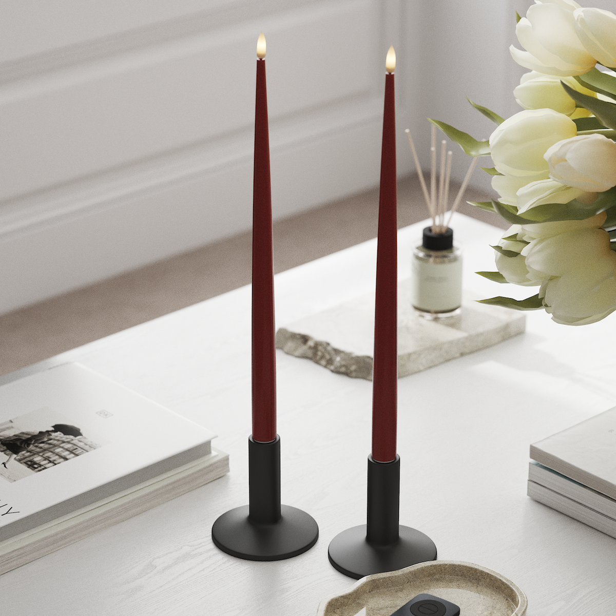 Deluxe Homeart Φωτιστικό κεριού LED με Λάκα, 2 τμχ 38 cm Κόκκινο Φως κεριού LED 1