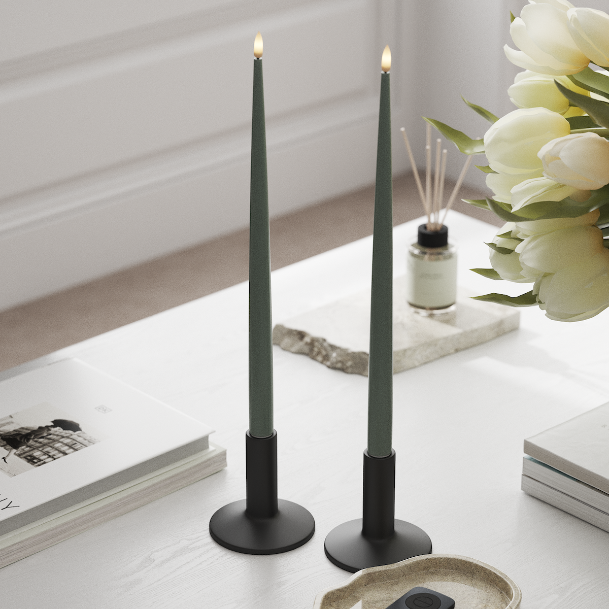 Deluxe Homeart LED Ljus Med Lack med Lack, 2 st 38 cm Salviagrön LED Ljus Med Lack 1