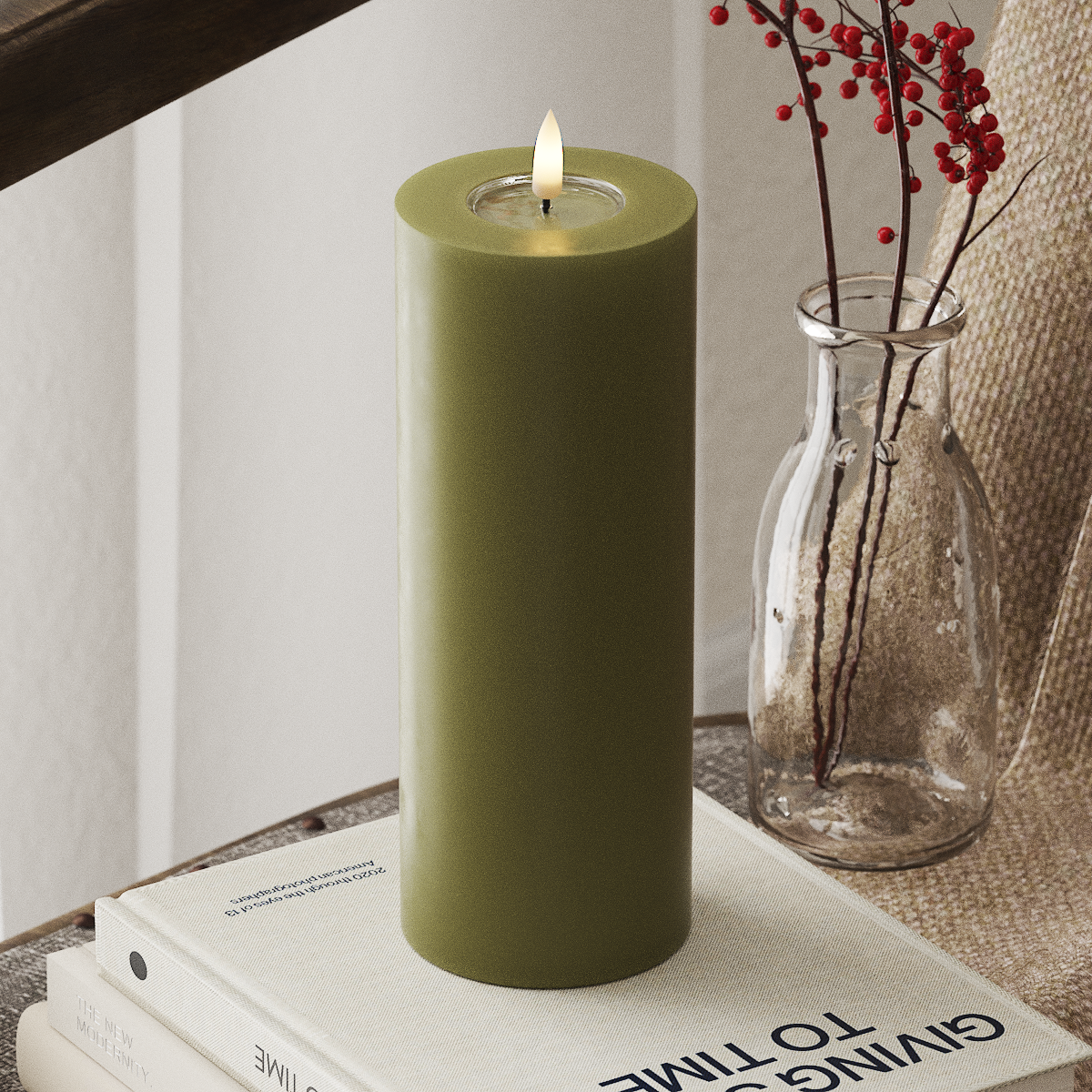 Deluxe Homeart LED Pillar candle Ø 7.5 x 20 cm Olive Green LED Pillar candle 4